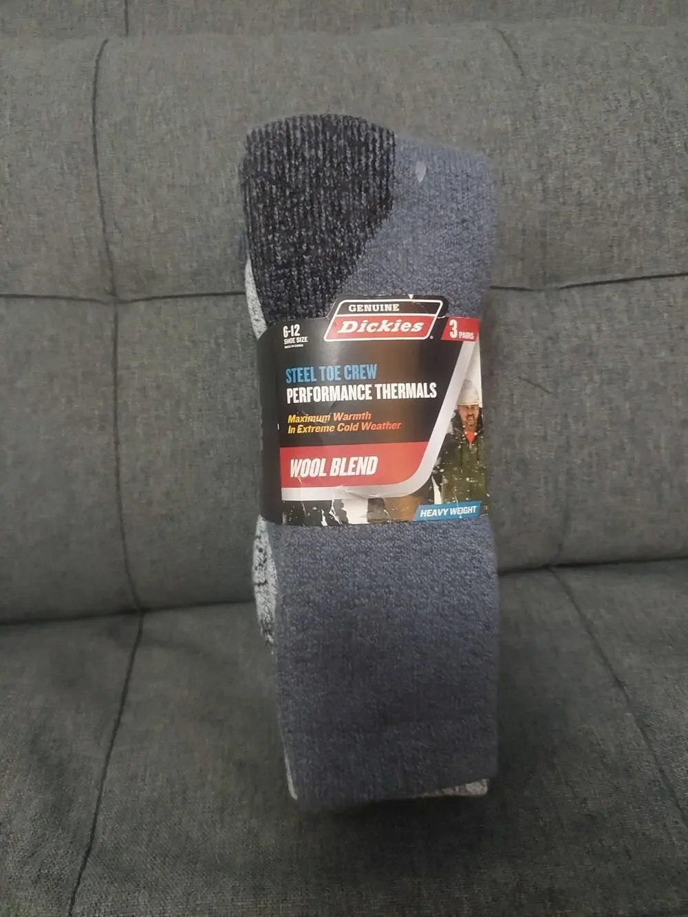 Dickies Blue Crew Performance Mens WoolBlend Thermal Socks 3 Pair Shoe Size 6-12